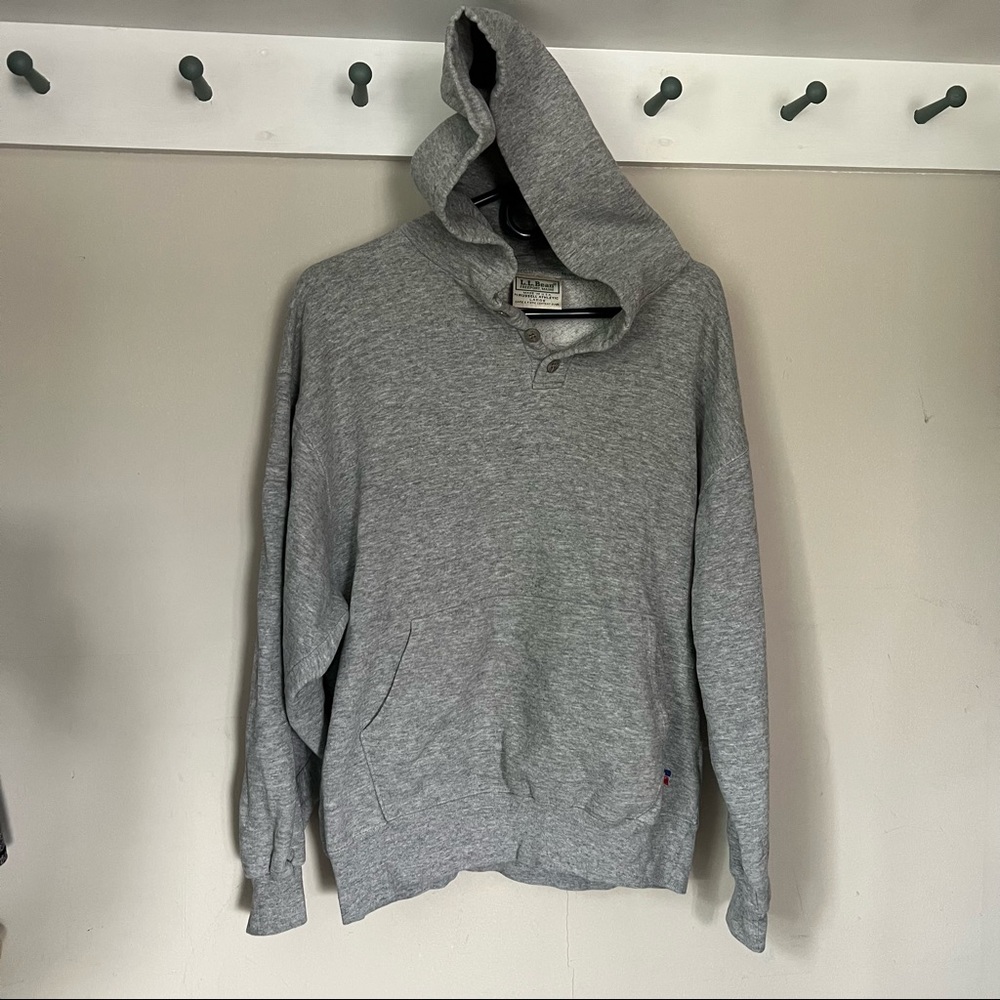 Vintage 90’s LL Bean Russell Athletic Button Up Hoodie Size L in Gray